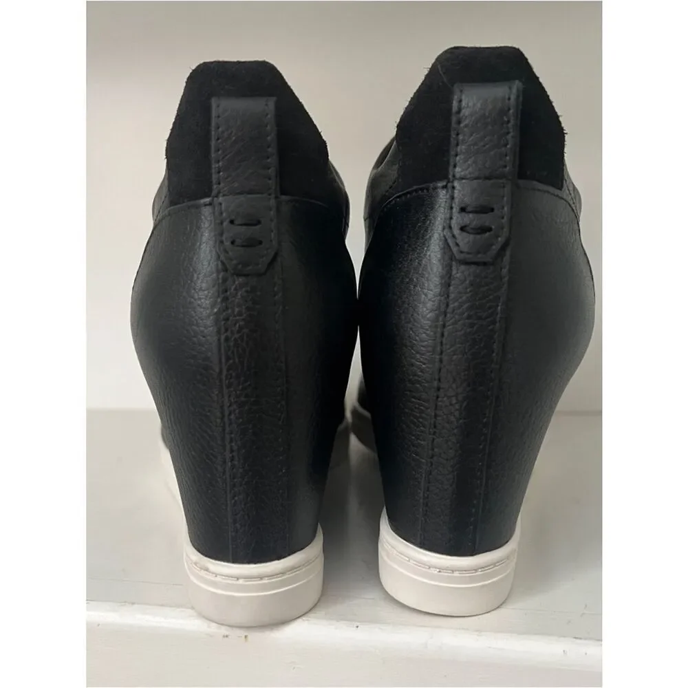 LINEA PAOLO WEDGE WOMEN SNEAKER SIZE 10 BLACK LEATHER SHOES